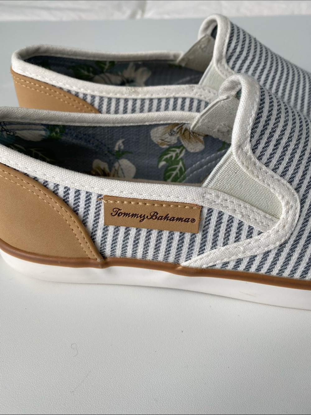 Tommy Bahama Navy and White Striped Slip-On Loafers